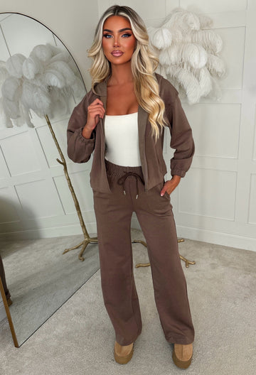 Fiora Mocha Zip Up Jacket and Jogger Lounge Co-Ord